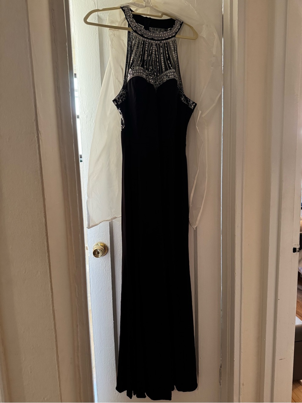 Black Beaded Halter Prom Dress